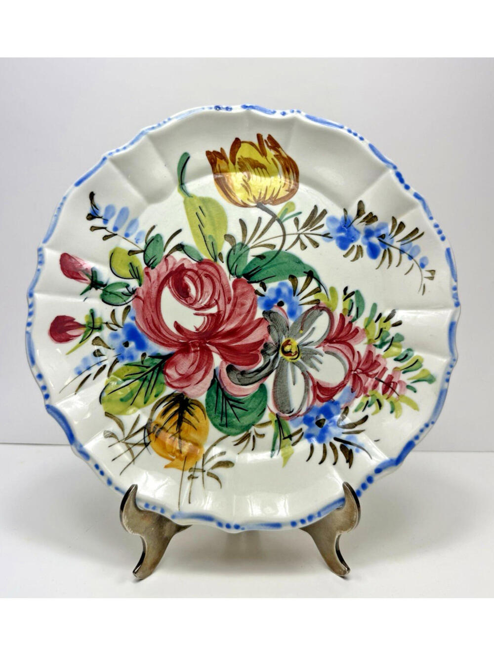 Vtg Florita by Erphila Hand Painted 10.5”w Italian Ceramic Plate Floral E & R